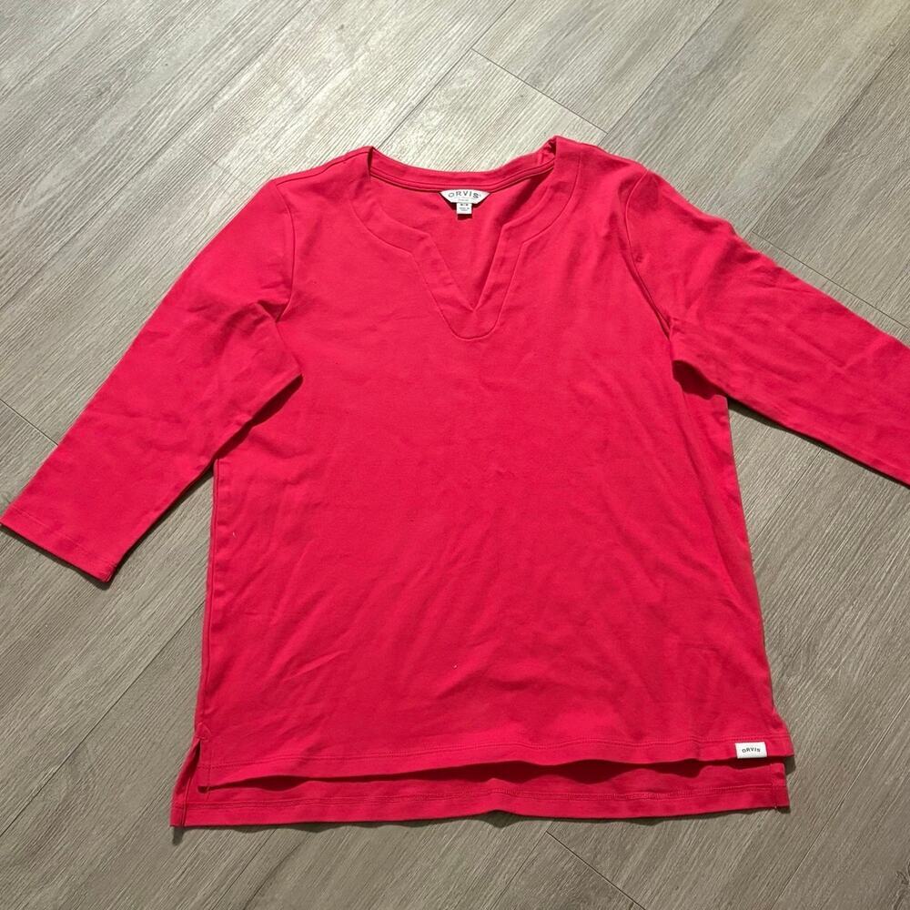 Orvis Classic Collection V-Neck 3/4 Sleeve Tee Magenta Medium | Pima